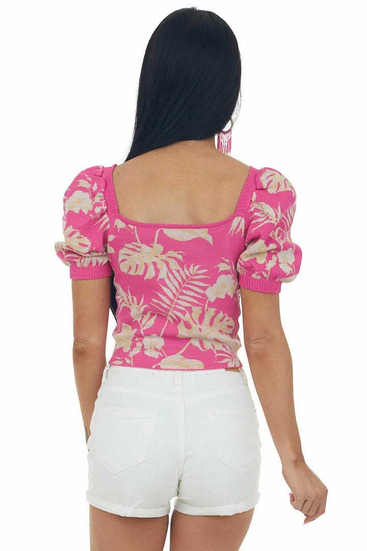 Flying Tomato Magenta Tropical Print Puff Sleeve Knit Top Tops 9 Flying Tomato Magenta Tropical Print Puff Sleeve Knit Top Tops