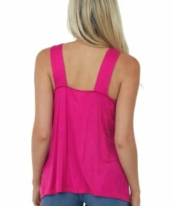 BiBi Magenta Twisted Halter Neckline Knit Tank Top Tops