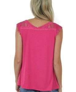Hailey & Co Magenta V Neck Knit Top With Lace Details Tops