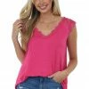 Hailey & Co Magenta V Neck Knit Top With Lace Details Tops