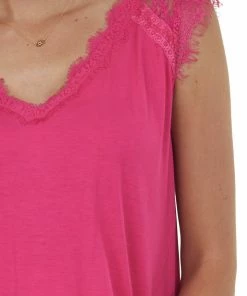 Hailey & Co Magenta V Neck Knit Top With Lace Details Tops