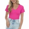 Vanilla Bay Tops Magenta V Neck Short Sleeve Knit Bodysuit