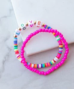 Fashion City Accessories Magenta Multicolor Love Beaded Bracelet Set