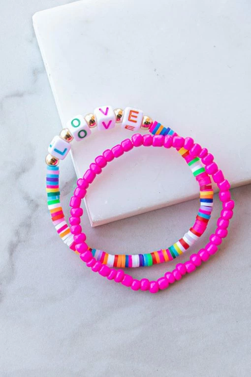 Fashion City Accessories Magenta Multicolor Love Beaded Bracelet Set