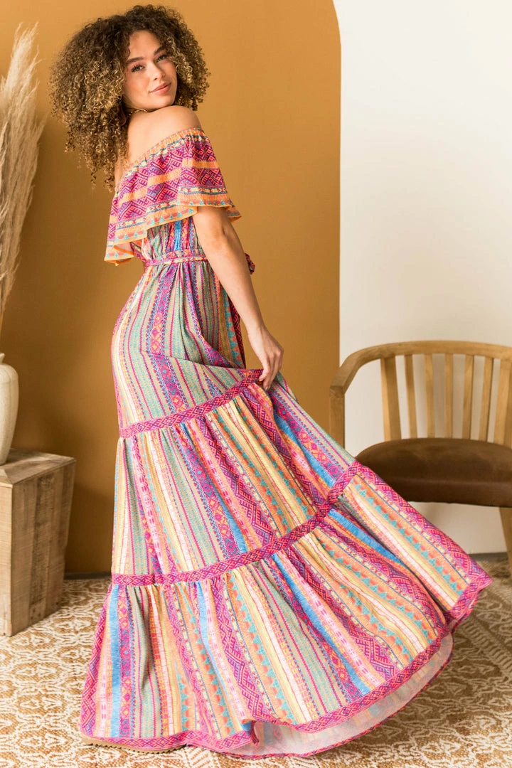 Flying Tomato Magenta Multicolored Striped Off The Shoulder Maxi 4 Flying Tomato Magenta Multicolored Striped Off The Shoulder Maxi