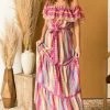 Flying Tomato Magenta Multicolored Striped Off The Shoulder Maxi 2 Flying Tomato Magenta Multicolored Striped Off The Shoulder Maxi