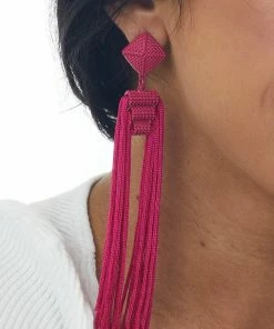 WALL TO WALL Magenta Textured Earrings With Long Tassels