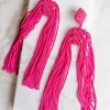 WALL TO WALL Magenta Textured Earrings With Long Tassels