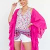 HYFVE Tops Magenta Half Ruffle Sleeve Textured Kimono