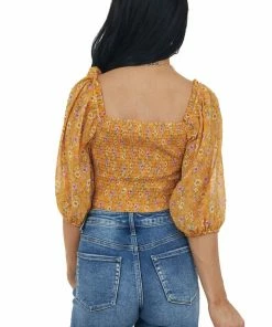 Lush Clothing Mango Floral Print Swiss Dot Surplice Crop Top Tops