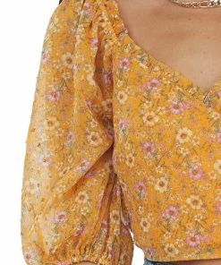 Lush Clothing Mango Floral Print Swiss Dot Surplice Crop Top Tops