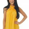 FSL APPAREL Mango Frill Trim Halter Neck Woven Top Tops