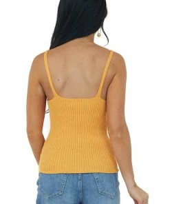 Very J Tops Mango Ring Strap V Neck Ribbed Knit Tank Top