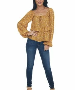 Peach Love Marigold Floral Print Bubble Sleeve Blouse 19 Peach Love Marigold Floral Print Bubble Sleeve Blouse