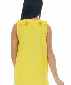 FSL APPAREL Tops Marigold Ruffle Sleeveless Crinkle Blouse