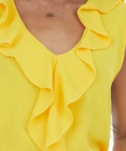 FSL APPAREL Tops Marigold Ruffle Sleeveless Crinkle Blouse