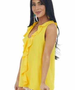 FSL APPAREL Tops Marigold Ruffle Sleeveless Crinkle Blouse