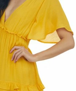 Umgee Dresses Marigold V Neck Tiered Handkerchief Hem Dress