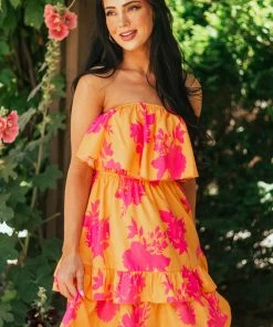 Lime Lush Marigold Floral Print Strapless Overlay Short Dress