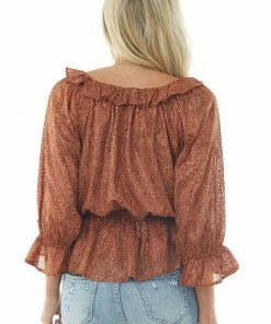 Entro Marmalade Leopard Print Peplum Woven Top Tops
