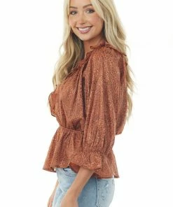 Entro Marmalade Leopard Print Peplum Woven Top Tops