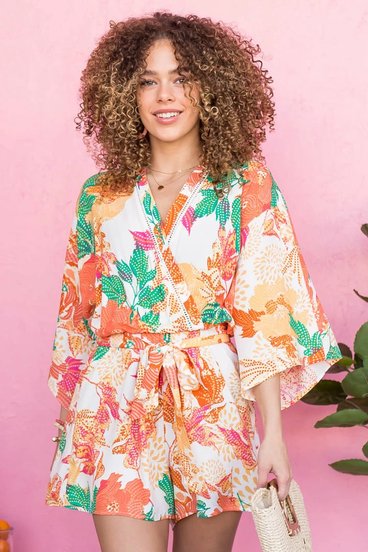 Flying Tomato Marmalade Floral Print Surplice Woven Romper 3 Flying Tomato Marmalade Floral Print Surplice Woven Romper