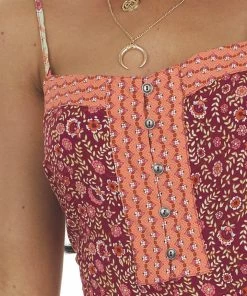 Umgee Dresses Maroon Floral Print Sleeveless Short Dress