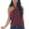 LE LIS Maroon Floral Textured Halter Neck Top 1 LE LIS Maroon Floral Textured Halter Neck Top