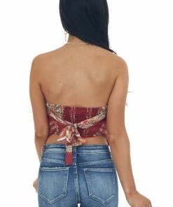 Eesome Maroon Paisley Print Smocked Bandana Style Top Tops 16 Eesome Maroon Paisley Print Smocked Bandana Style Top Tops