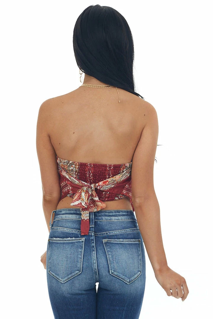 Eesome Maroon Paisley Print Smocked Bandana Style Top Tops 9 Eesome Maroon Paisley Print Smocked Bandana Style Top Tops