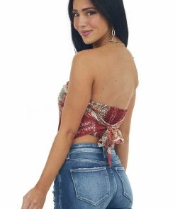 Eesome Maroon Paisley Print Smocked Bandana Style Top Tops 15 Eesome Maroon Paisley Print Smocked Bandana Style Top Tops