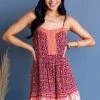 Umgee Dresses Maroon Floral Print Sleeveless Short Dress 2 Umgee Dresses Maroon Floral Print Sleeveless Short Dress