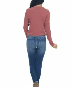 Charlotte Avery Dark Mauve Long Sleeve Textured Cropped Knit Top 24 Charlotte Avery Dark Mauve Long Sleeve Textured Cropped Knit Top