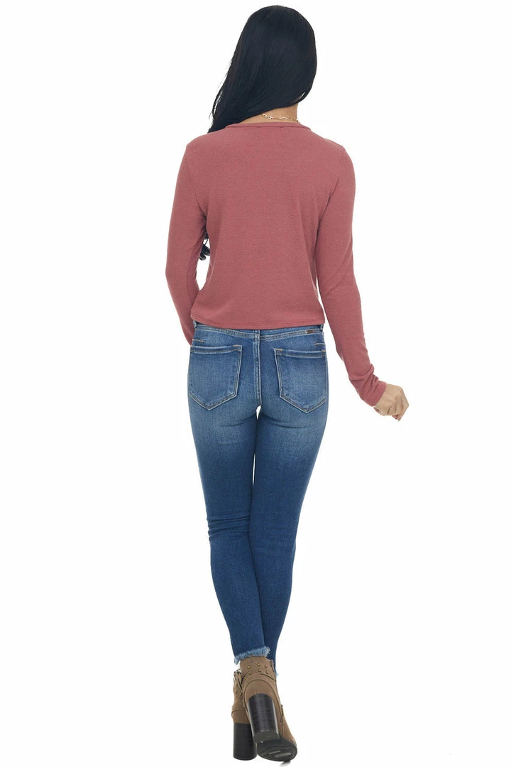 Charlotte Avery Dark Mauve Long Sleeve Textured Cropped Knit Top 9 Charlotte Avery Dark Mauve Long Sleeve Textured Cropped Knit Top