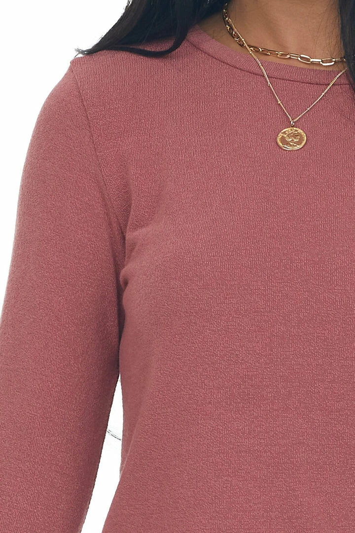 Charlotte Avery Dark Mauve Long Sleeve Textured Cropped Knit Top 10 Charlotte Avery Dark Mauve Long Sleeve Textured Cropped Knit Top