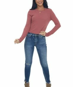 Charlotte Avery Dark Mauve Long Sleeve Textured Cropped Knit Top 22 Charlotte Avery Dark Mauve Long Sleeve Textured Cropped Knit Top