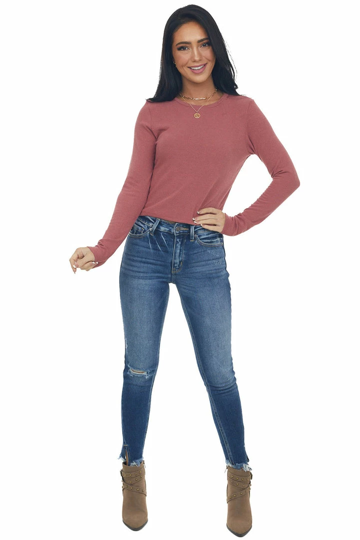 Charlotte Avery Dark Mauve Long Sleeve Textured Cropped Knit Top 7 Charlotte Avery Dark Mauve Long Sleeve Textured Cropped Knit Top