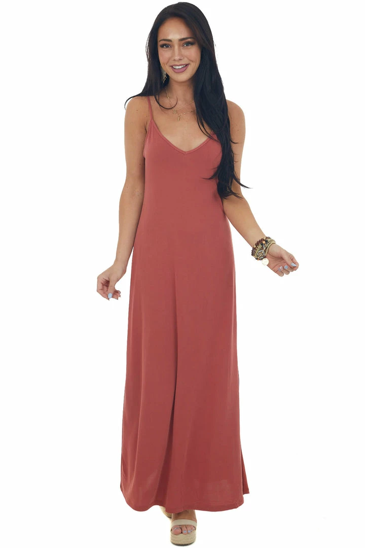 Lush Clothing Marsala Side Slit Spaghetti Strap Maxi Dress 5 Lush Clothing Marsala Side Slit Spaghetti Strap Maxi Dress