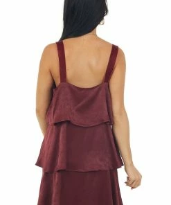 Sweet Lemon Marsala Sleeveless Tiered Short Soft Dress