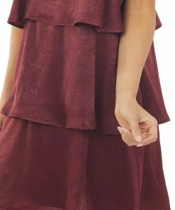 Sweet Lemon Marsala Sleeveless Tiered Short Soft Dress