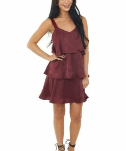 Sweet Lemon Marsala Sleeveless Tiered Short Soft Dress