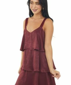 Sweet Lemon Marsala Sleeveless Tiered Short Soft Dress