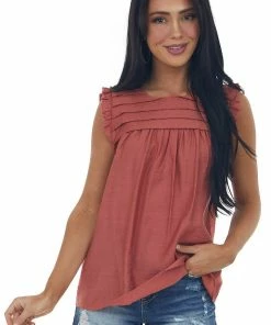 L Love Tops Marsala Sleeveless Woven Top With Keyhole Detail