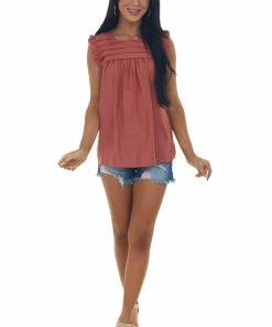 L Love Tops Marsala Sleeveless Woven Top With Keyhole Detail