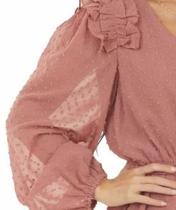 Mittoshop Dresses Marsala Swiss Dot Peasant Sleeve Short Dress 13 Mittoshop Dresses Marsala Swiss Dot Peasant Sleeve Short Dress