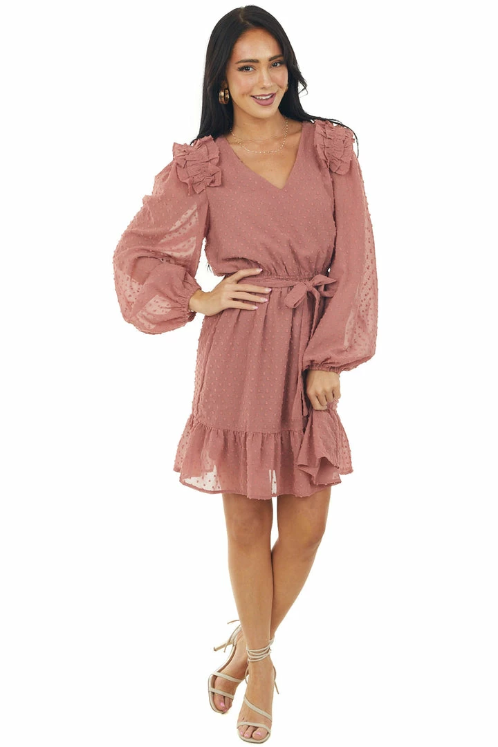 Mittoshop Dresses Marsala Swiss Dot Peasant Sleeve Short Dress 5 Mittoshop Dresses Marsala Swiss Dot Peasant Sleeve Short Dress