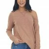 Doe & Rae Marsala Two Toned Long Sleeve Top With Cold Shoulder Detail