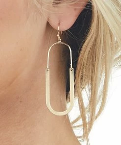 Fame Accessories Matte Gold Oval Wire Dangle Earrings