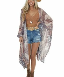Easel Mauve Abstract Multicolor Loose Flowy Kimono