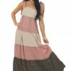 Lush Clothing Mauve Ditsy Floral Colorblock Tiered Maxi Dress Dresses